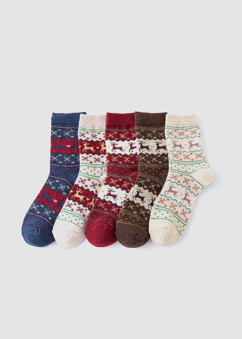 Cozy Christmas Wool Crew Socks - 5 Pairs