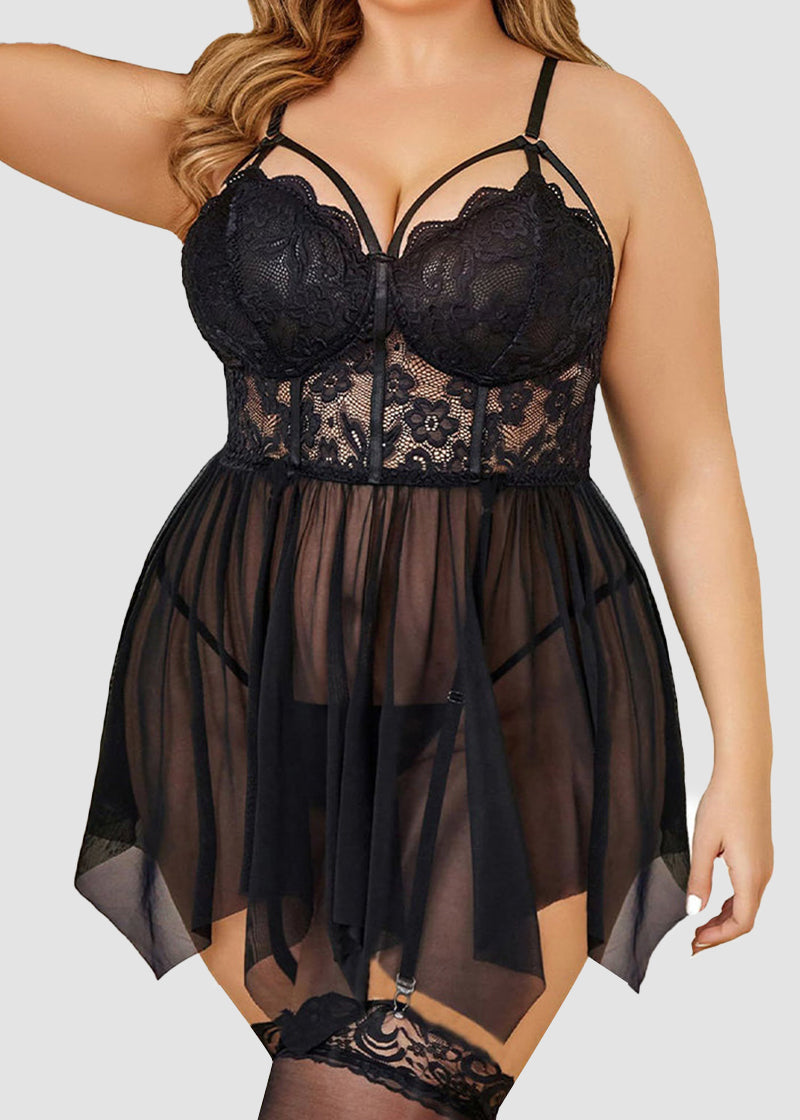 Sexy Plus Size Mesh Lace Babydoll – Curvy Nightgown for Bold Nights