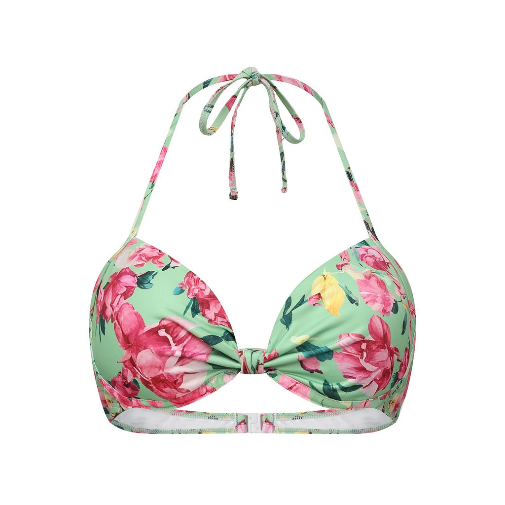 Mint Green & Pink Florals One-Piece Bikini&Skirt