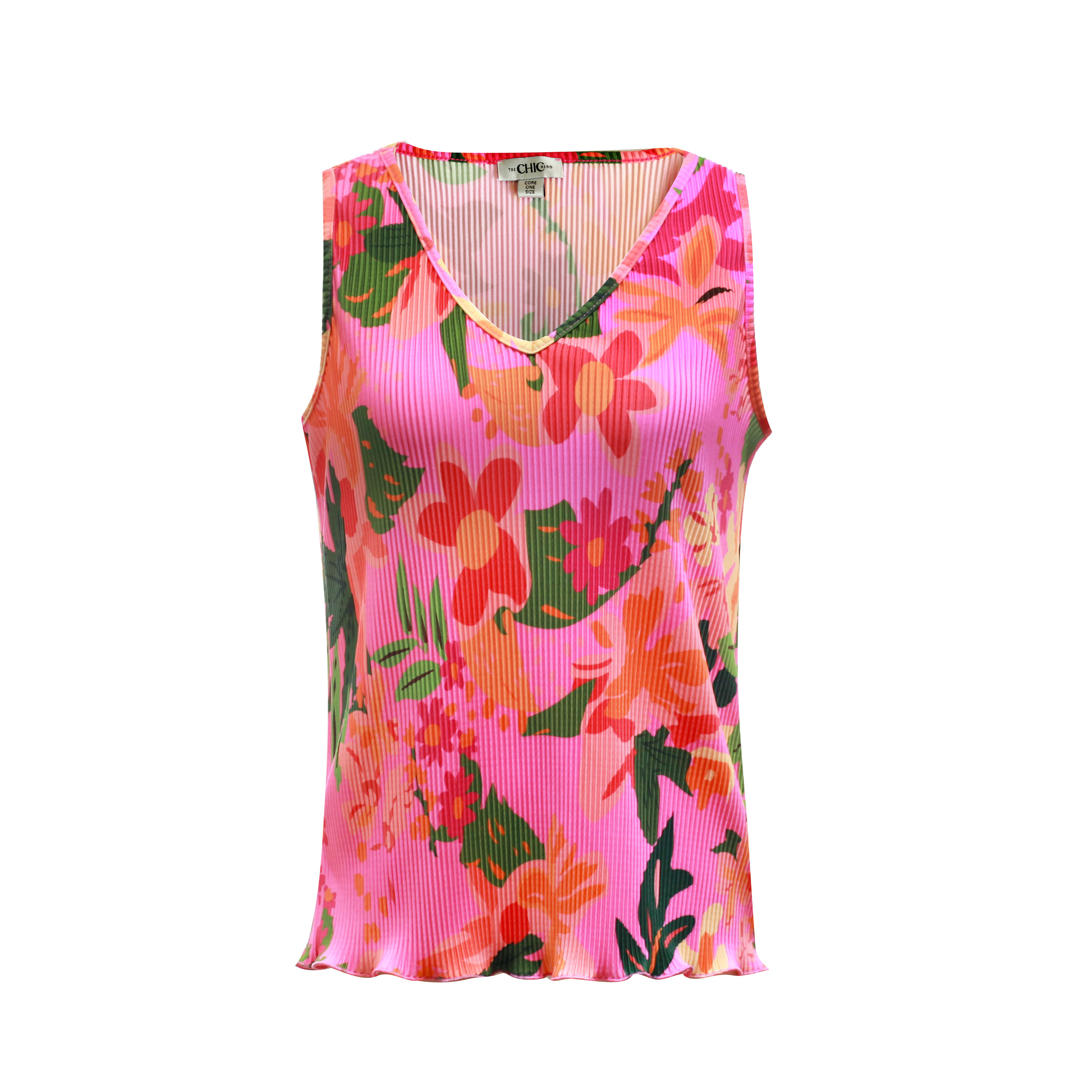 Colorful Floral Sleeveless Tropical Pattern V-Neck Vest Top & Pleated Pants