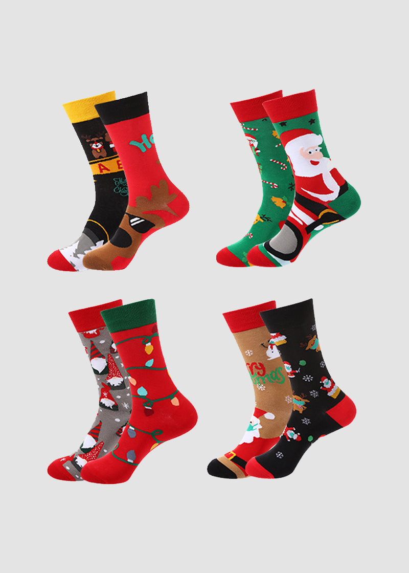 Festive Mismatched Christmas Crew Socks - 4 Pairs