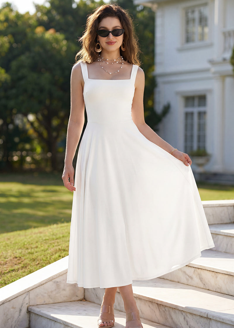 Women's Square Neck Sleeveless Flowy Maxi Dress with Pockets