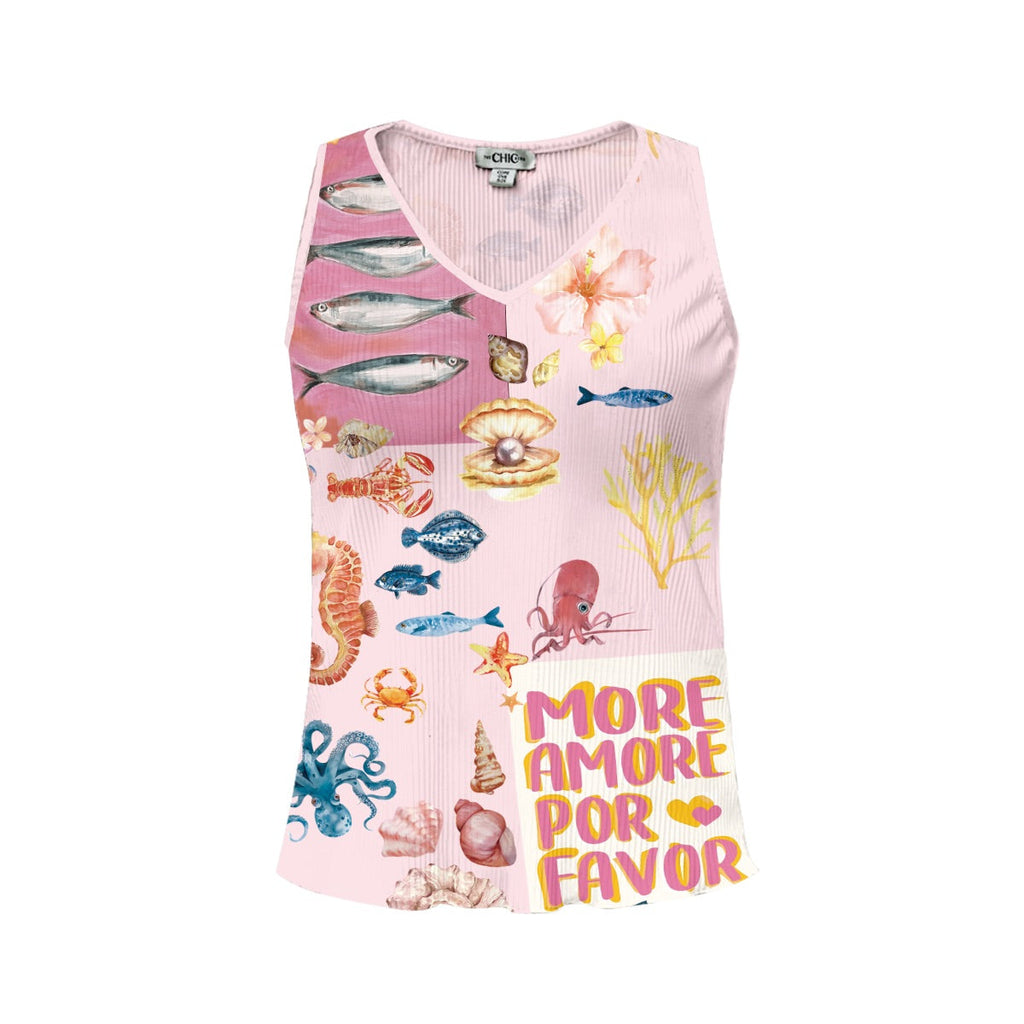 Ocean Love Pink Sea Life V-Neck Vest Top & Pleated Pants
