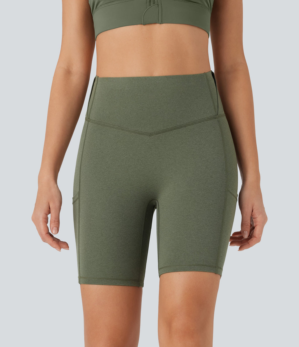 SoCinched High Waisted Tummy Control Loop Quick Dry Yoga Biker Shorts 7'' with Pockets