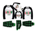 Black Raglan Top Green Plaid Christmas Pajamas Set With Christmas Crew Holiday Text
