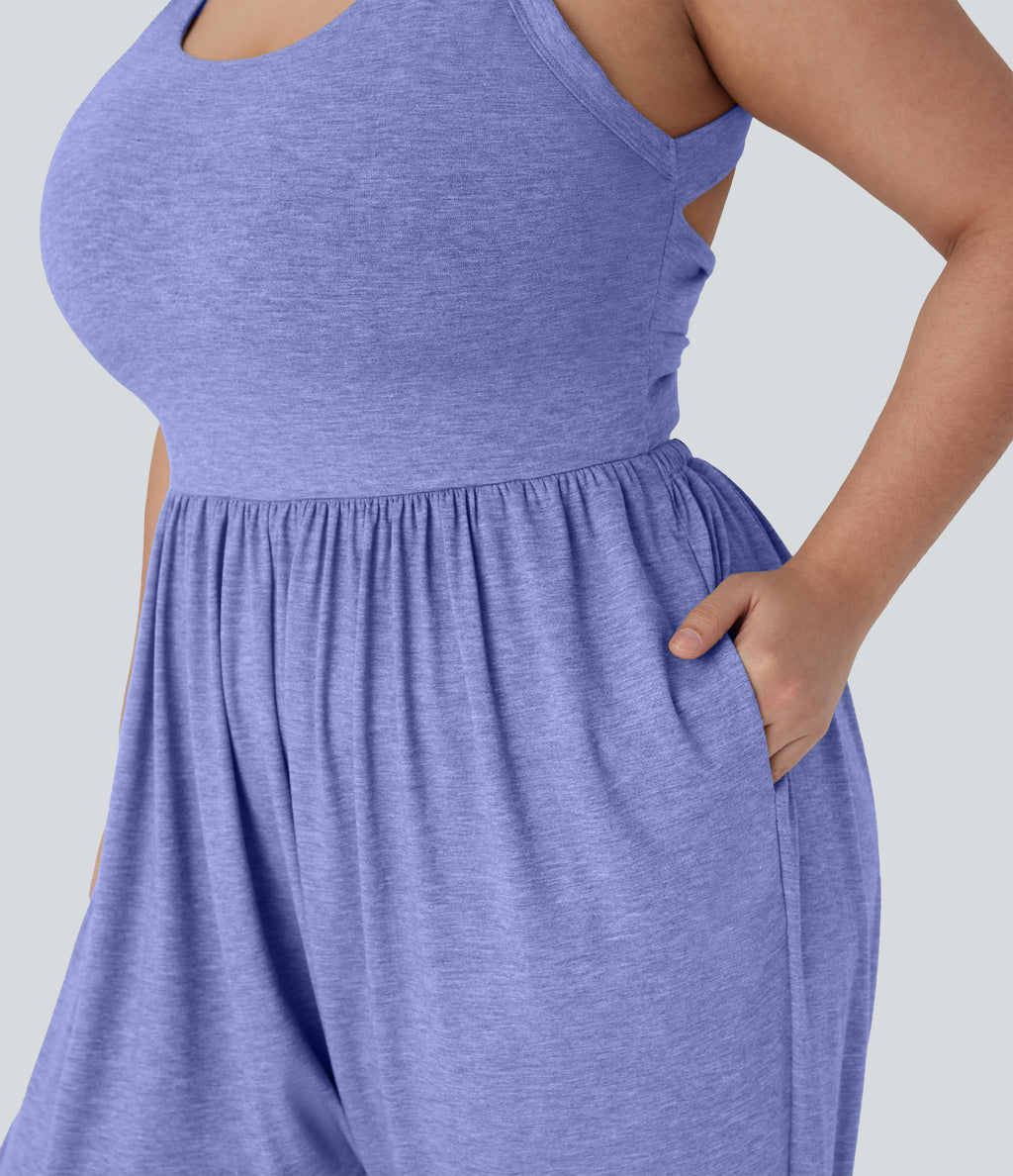 Backless Twisted Harem Casual Plus Size Jumpsuit with Side Pocket-Easy Peezy Edition