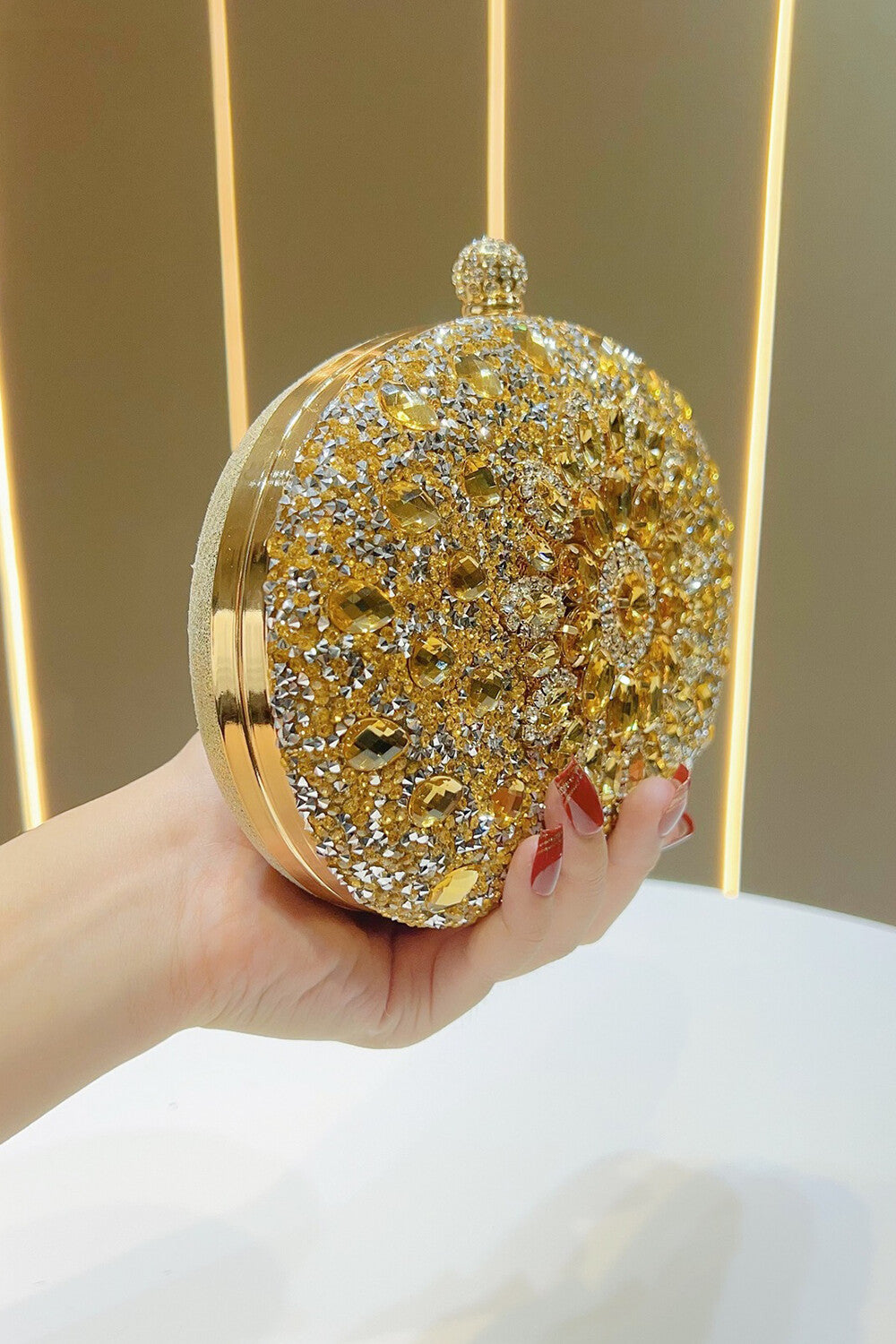 Inlaid Rhinestone Decor Party Oval Clutch Bag