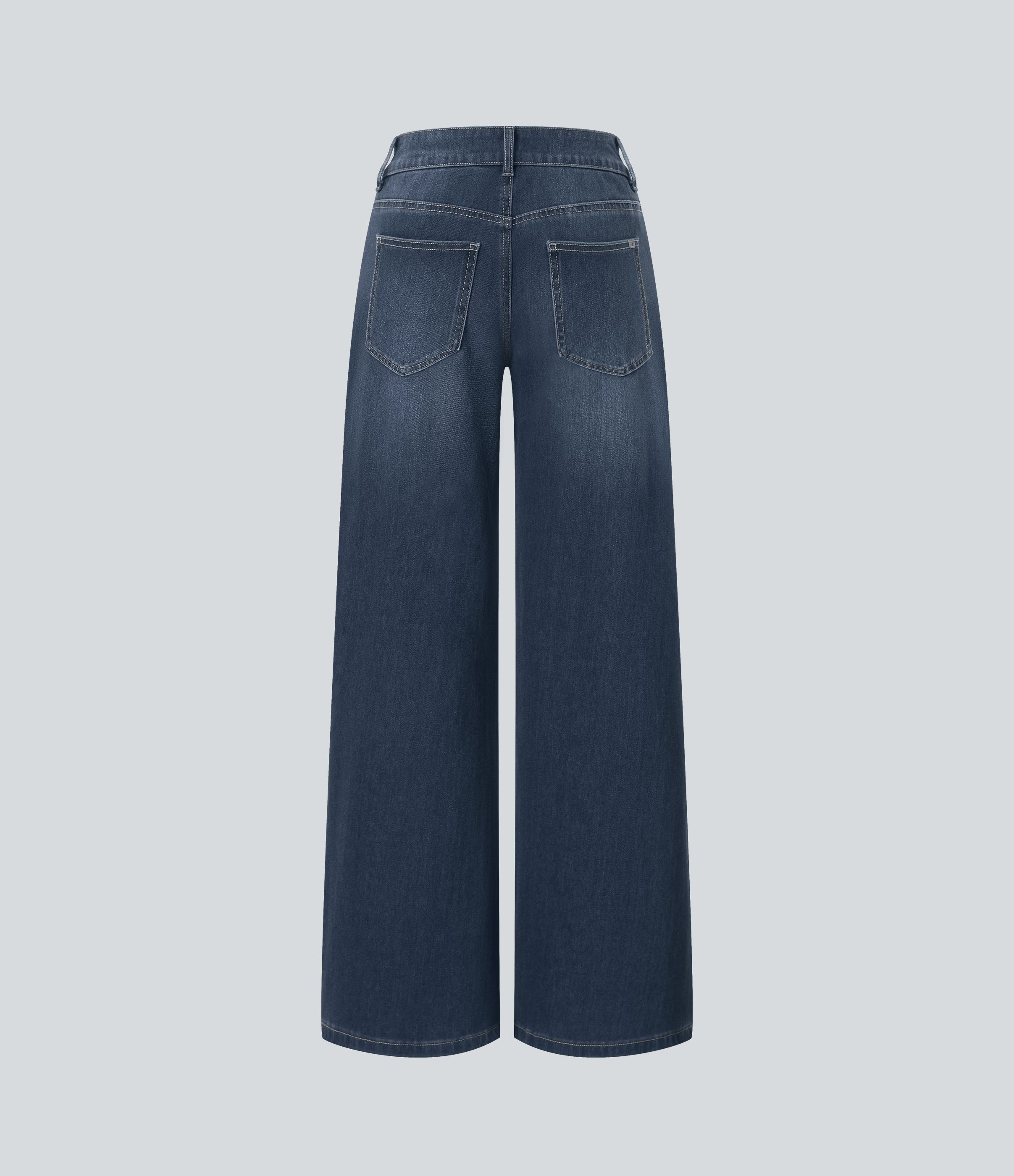 FlexTM Asymmetric Low Rise Zipper Pockets Baggy Wide Leg Washed Casual Jeans