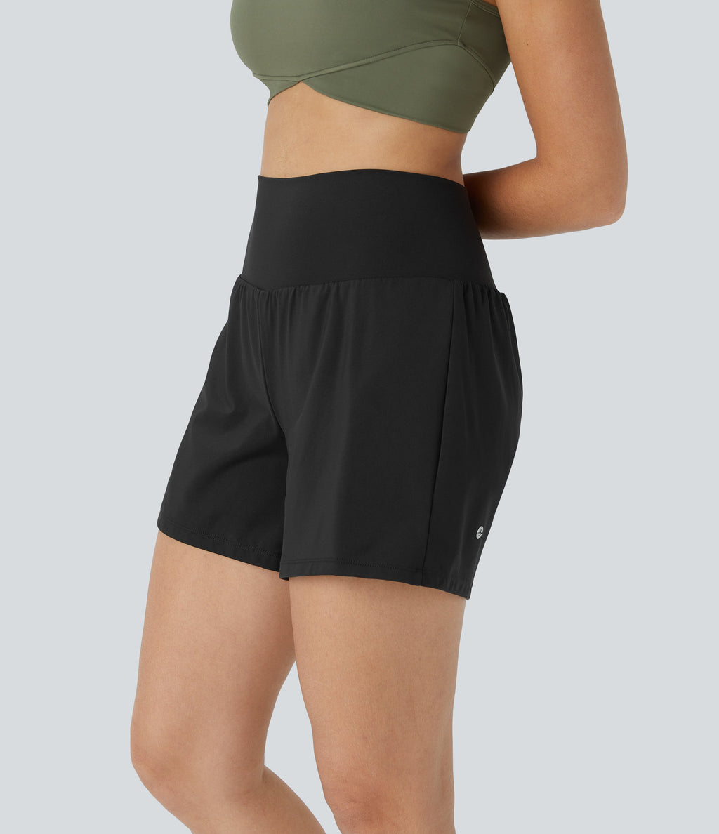 2026🔥UK Super High Waisted Back Pocket & Side Hidden Pocket 2-in-1 Yoga Shorts-Black