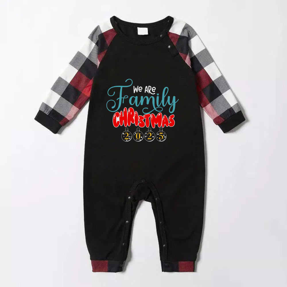 Christmas Family Matching Pajamas-Red and Gray Plaid Pjs set with "We Are Family Christmas" Print