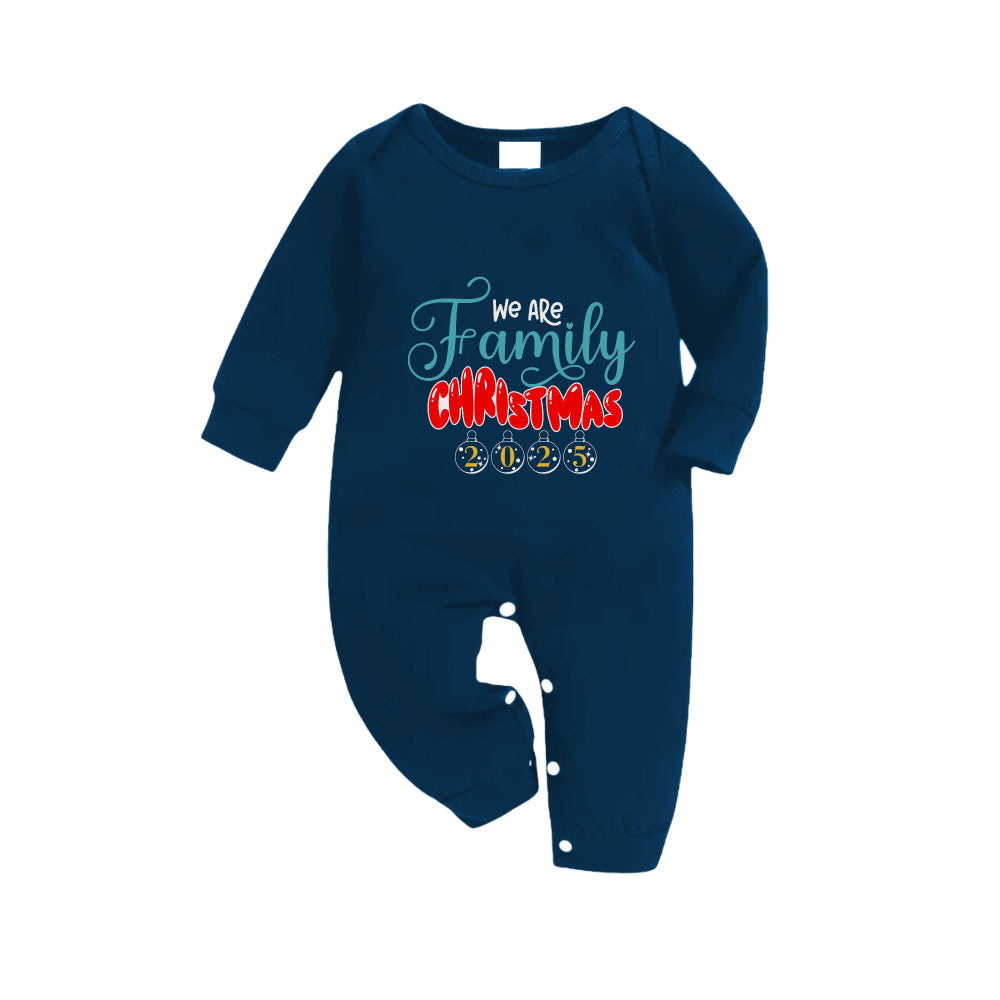 Christmas Family Matching Pajamas-Navy & Sky Blue Plaid Pjs Set with "We Are Family" Christmas Slogan Print