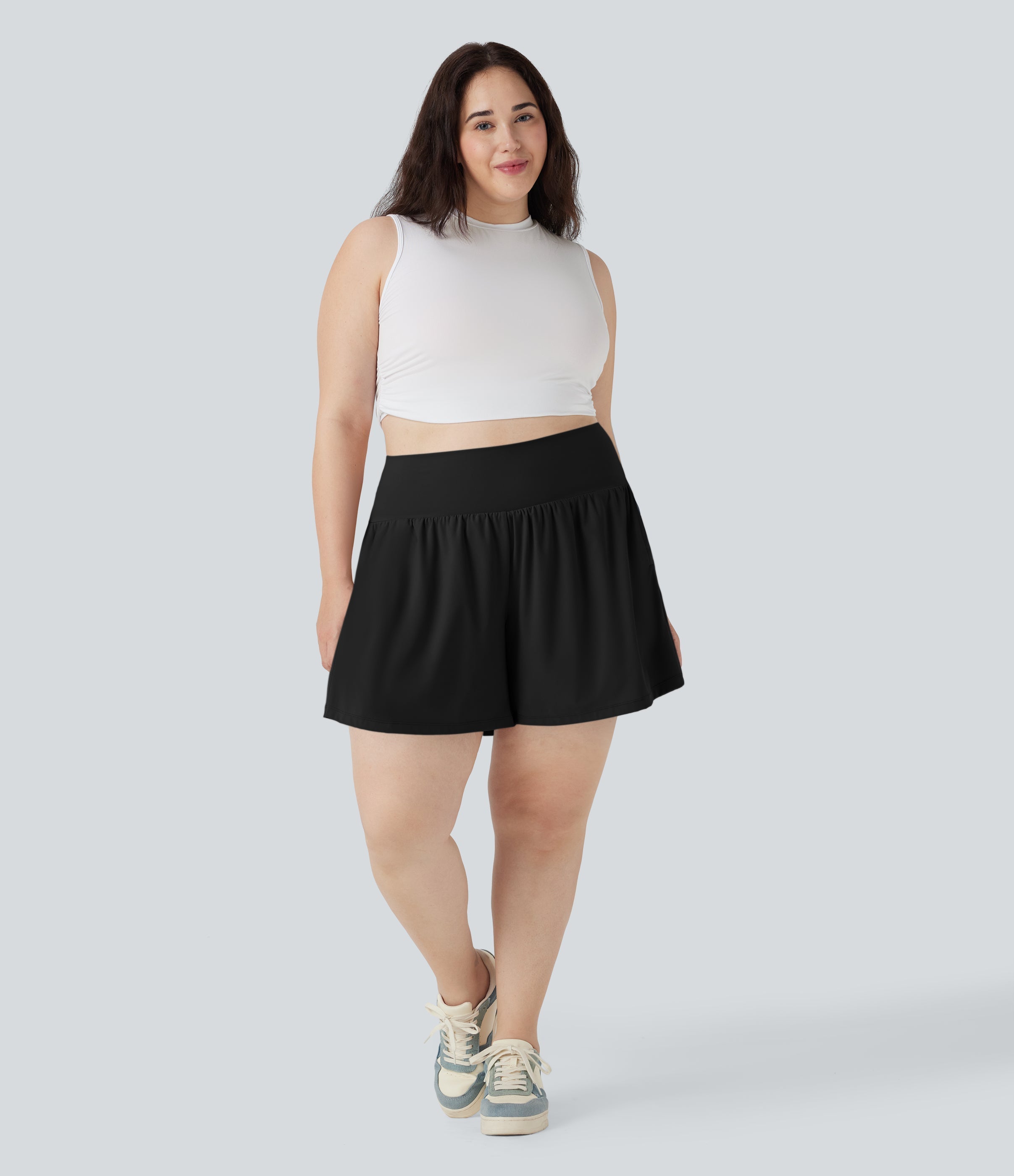 SoftlyZeroTM Airy Super High Waisted 2-in-1 Cool Touch Yoga Plus Size Shorts 7" with Pockets