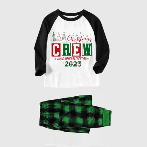 Black Raglan Top Green Plaid Christmas Pajamas Set With Christmas Crew Holiday Text