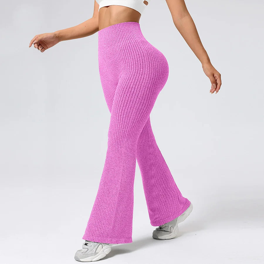 Breathable Flared Trousers Yoga-to-Street Chic Athleisure Fitness Pants Trendy Women's High-Waisted Yoga Gym Wear 4-Way Stretch