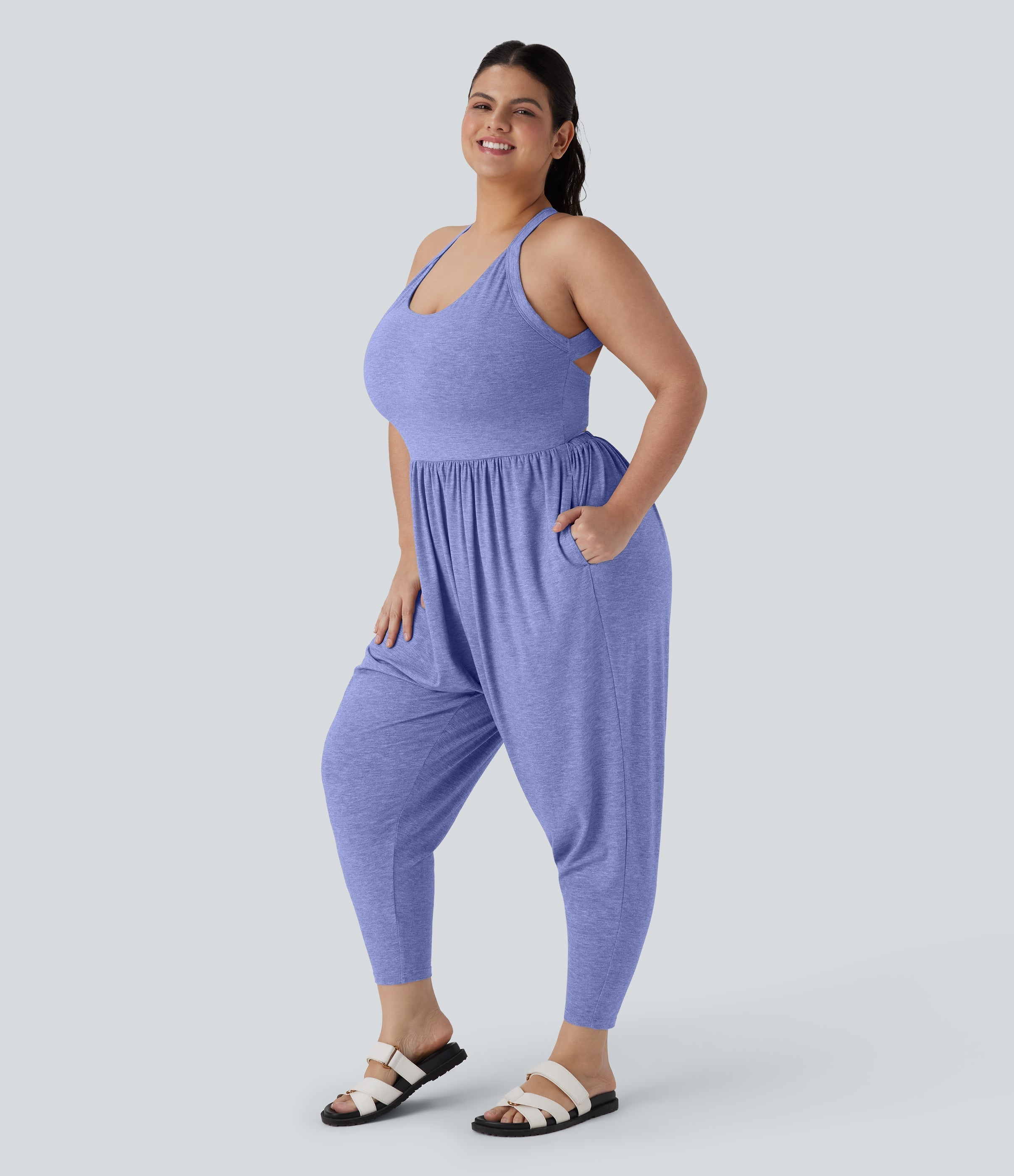 Backless Twisted Harem Casual Plus Size Jumpsuit with Side Pocket-Easy Peezy Edition