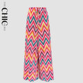 Multi Geometric Patterns Abstract Print Wide-Leg Drawstring Palazzo Pleated Pants