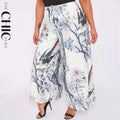 Bird Chinese style Abstract Print Wide-Leg Drawstring Pants Palazzo Pleated Pants