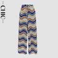 ChicHero Multi Abstract Print Wide-Leg Drawstring Palazzo Pleated Pants