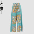 Bohemian Green Abstract Print Wide-Leg Drawstring Palazzo Pleated Pants