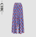Blue Flame Abstract Print Wide-Leg Drawstring Palazzo Pleated Pants