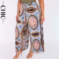 Vintage Abstract Print Wide-Leg Drawstring Palazzo Pleated Pants