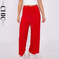 Red Wide-Leg Drawstring Pants Palazzo Pleated Pants