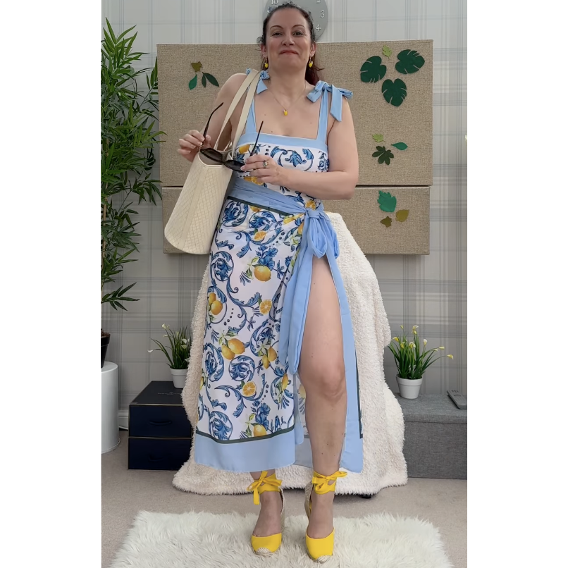 Blue Retro Lemon Florals One-Piece Swimsuit&Skirt