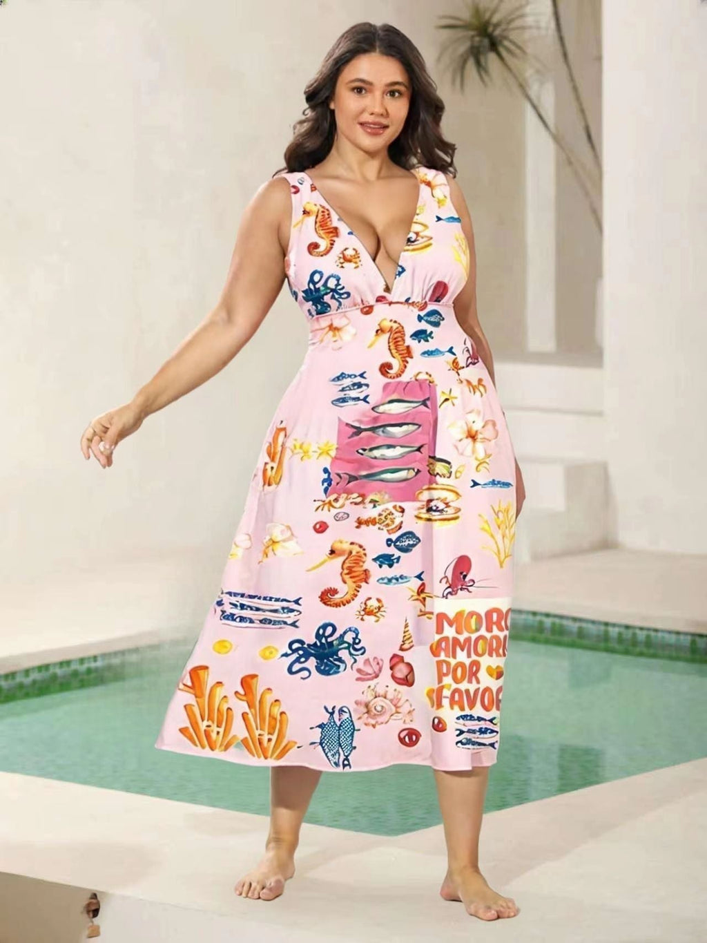 Ocean Love Pink Sea Life One-Piece Swimsuit&Skirt