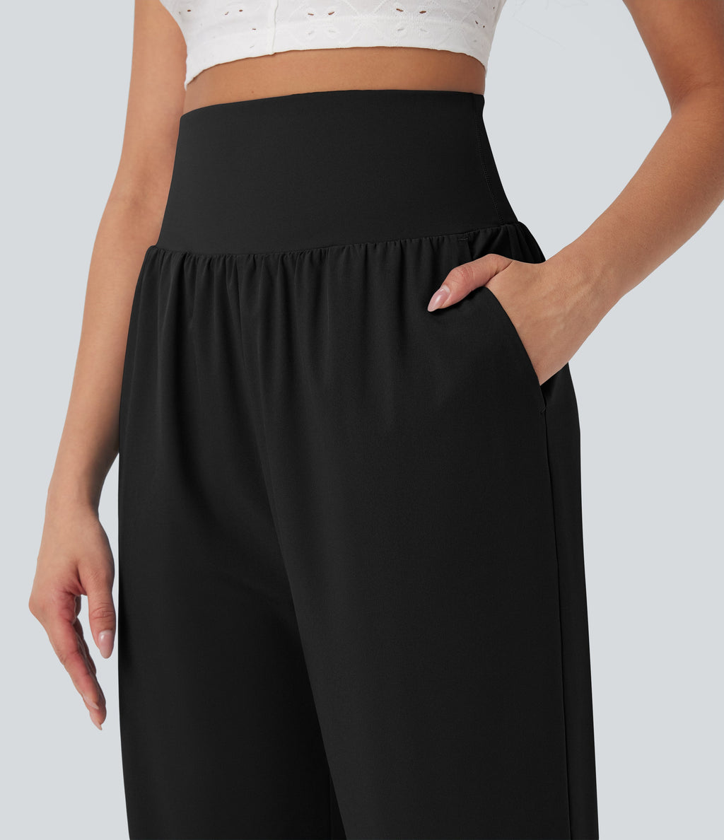 BreezefulTM SoCinched High Waisted Tummy Control Hem Quick Dry Capri Pants with Pockets