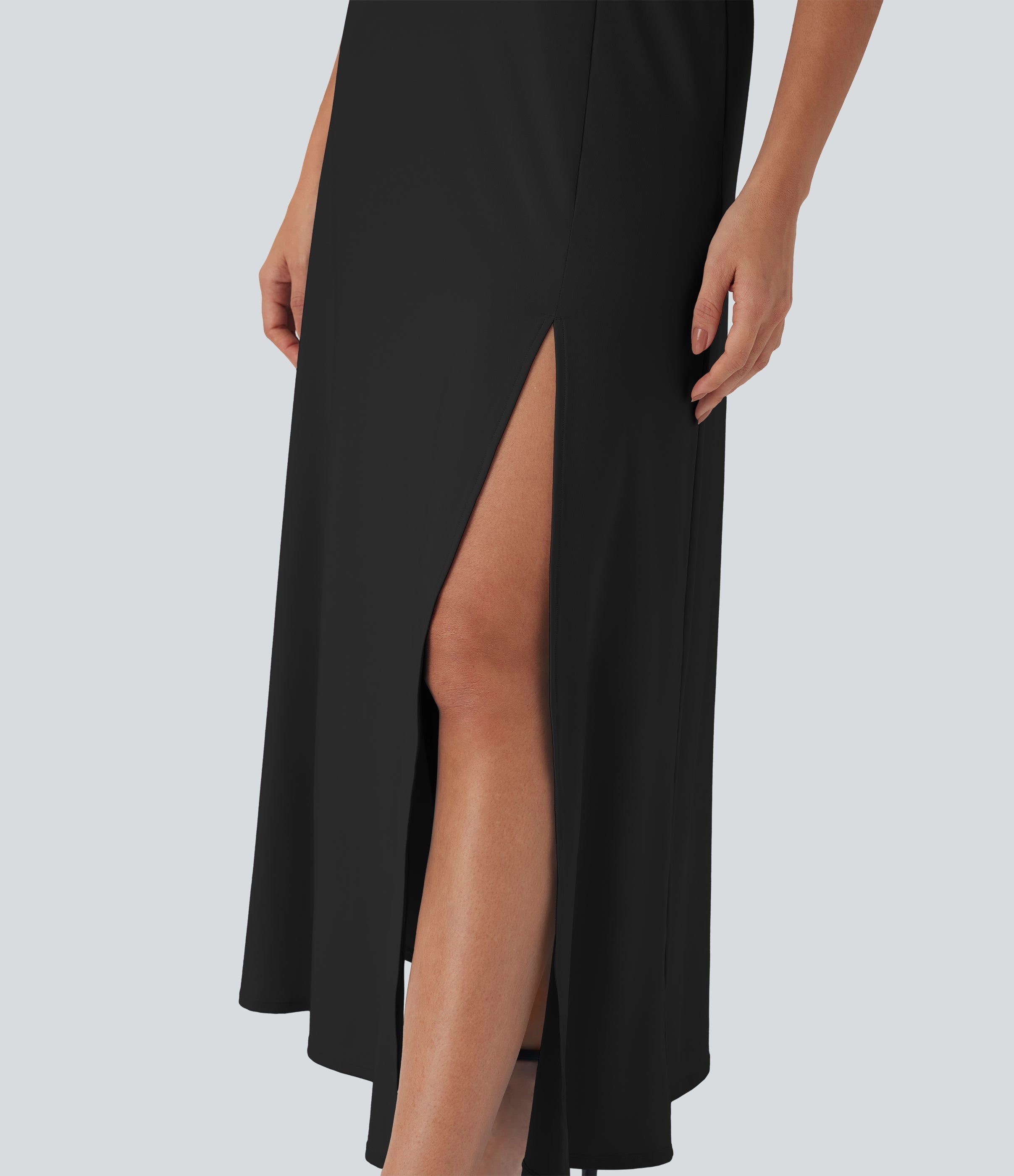 Ruffle Maxi Slip Dress with Pockets