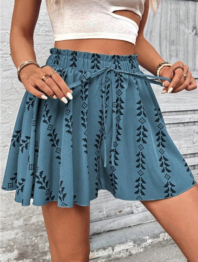 Women's All Over Print Knot Front Shorts, Graphic Print Shorts, Casual Fashionable Shorts for Summer, Women's Bottoms for Daily Wear