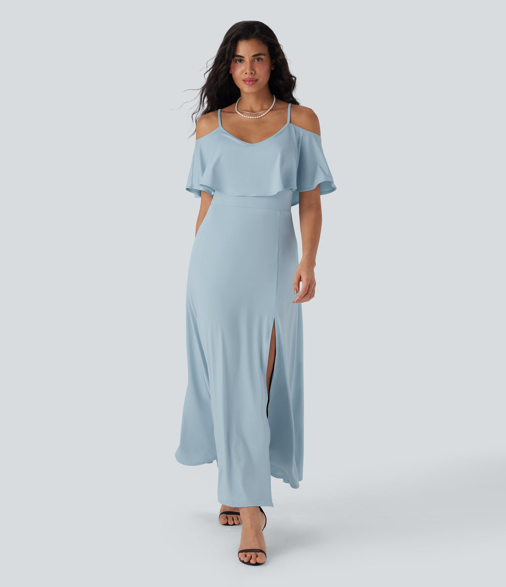 Ruffle Maxi Slip Dress with Pockets