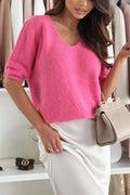 Women's Casual V-neck Solid Color Sweater