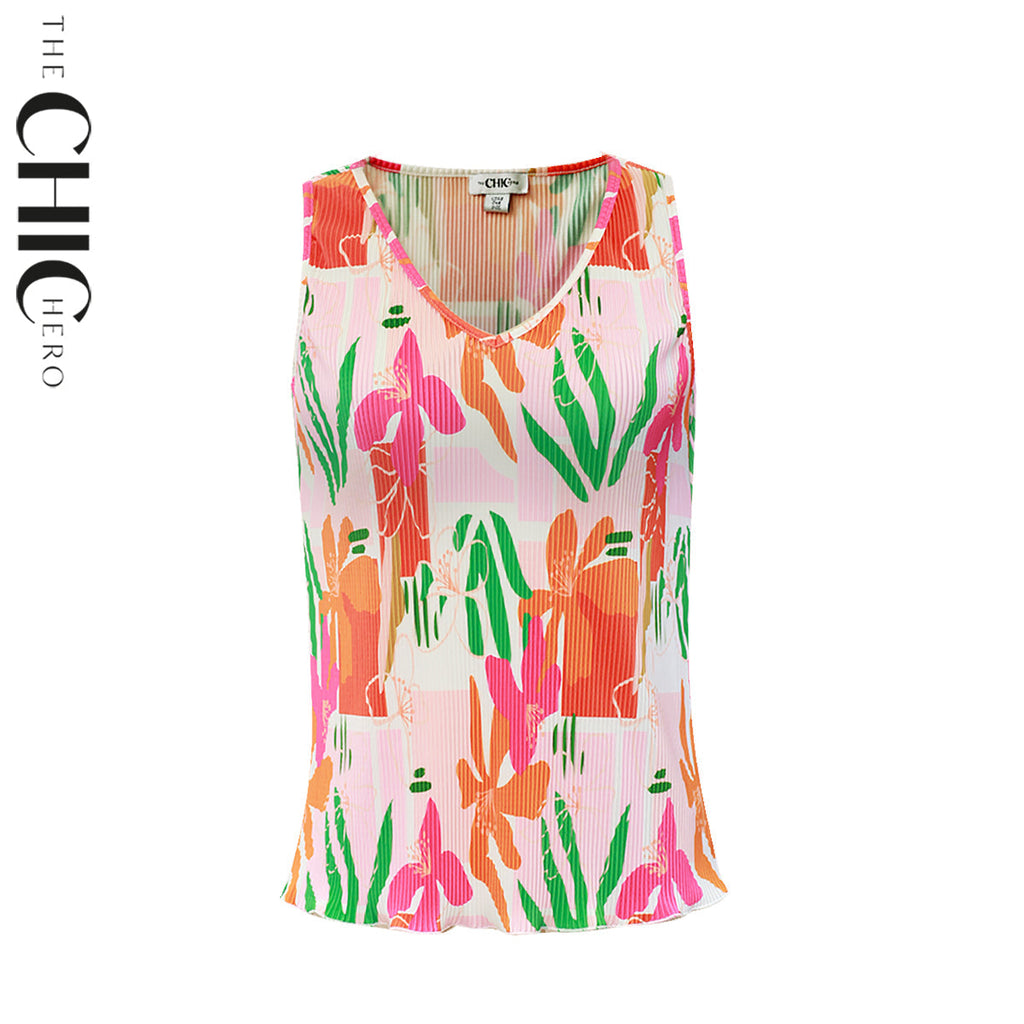 Featuring Tropical Floral Design V-Neck Vest Top & Pleated Pants