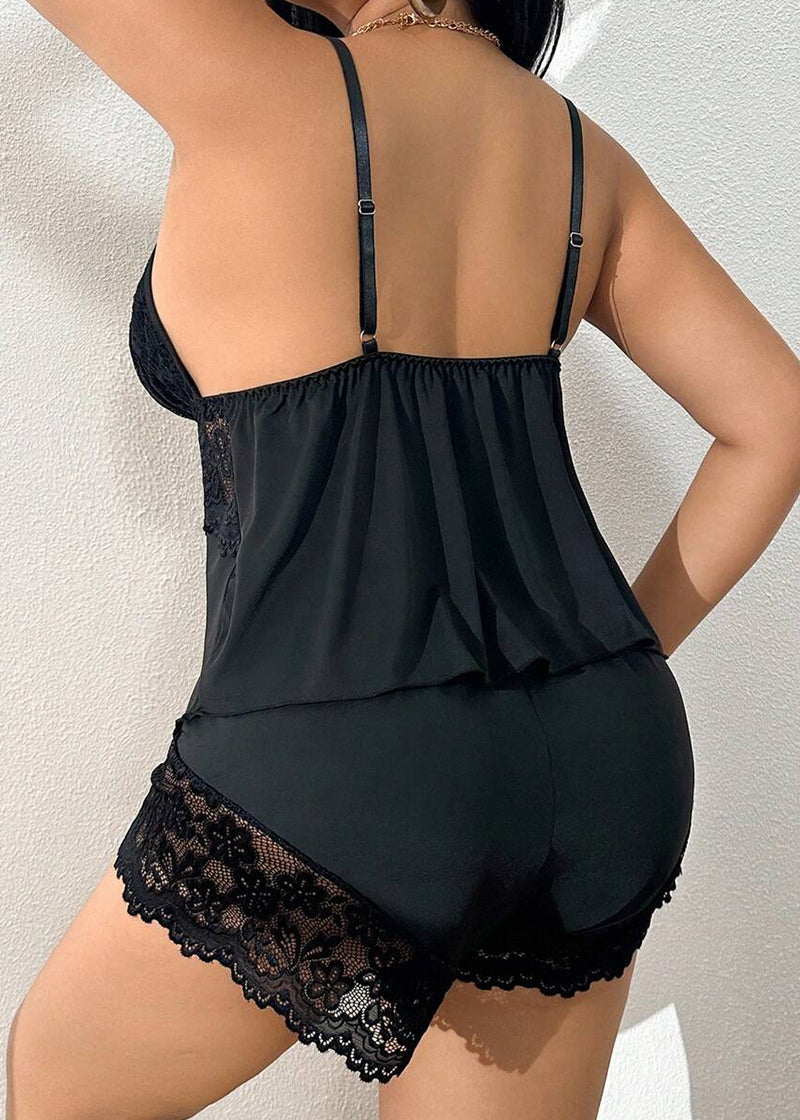 Plus Size Lace Satin Cami Pajama Set – Sexy Two-Piece Sleepwear for Women