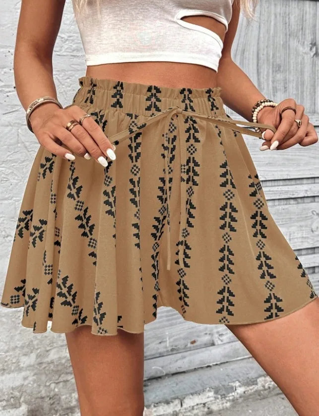 Women's All Over Print Knot Front Shorts, Graphic Print Shorts, Casual Fashionable Shorts for Summer, Women's Bottoms for Daily Wear