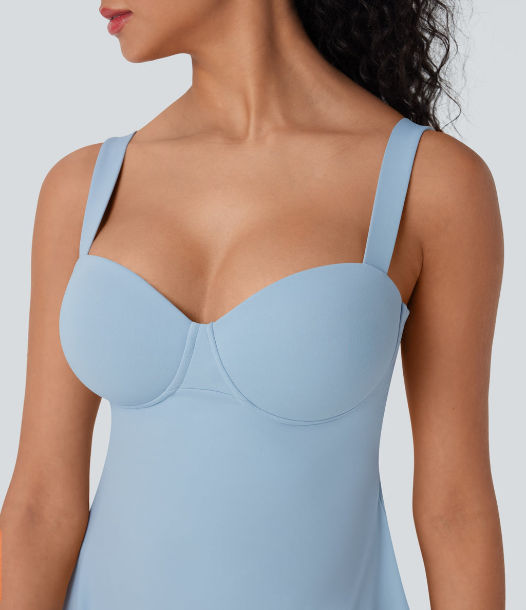 BreezefulTM Push-Up Molded Cups Backless Adjustable Buckle Tie Back Quick Dry Tennis Dress-Easy Peezy