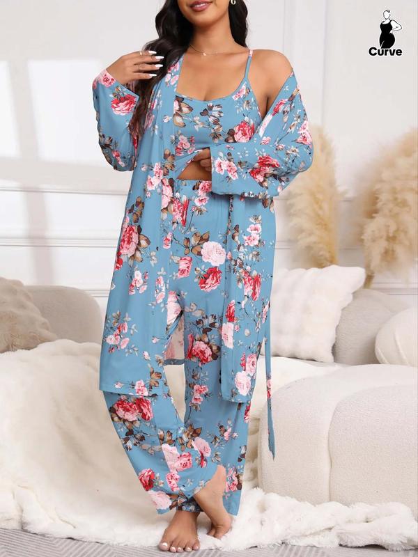 Comfy 3-Piece Pajama Set – Robe, Camisole & Long Pants
