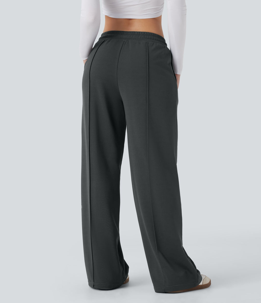 Low Rise Drawstring Wide Leg Casual Pants with Pockets