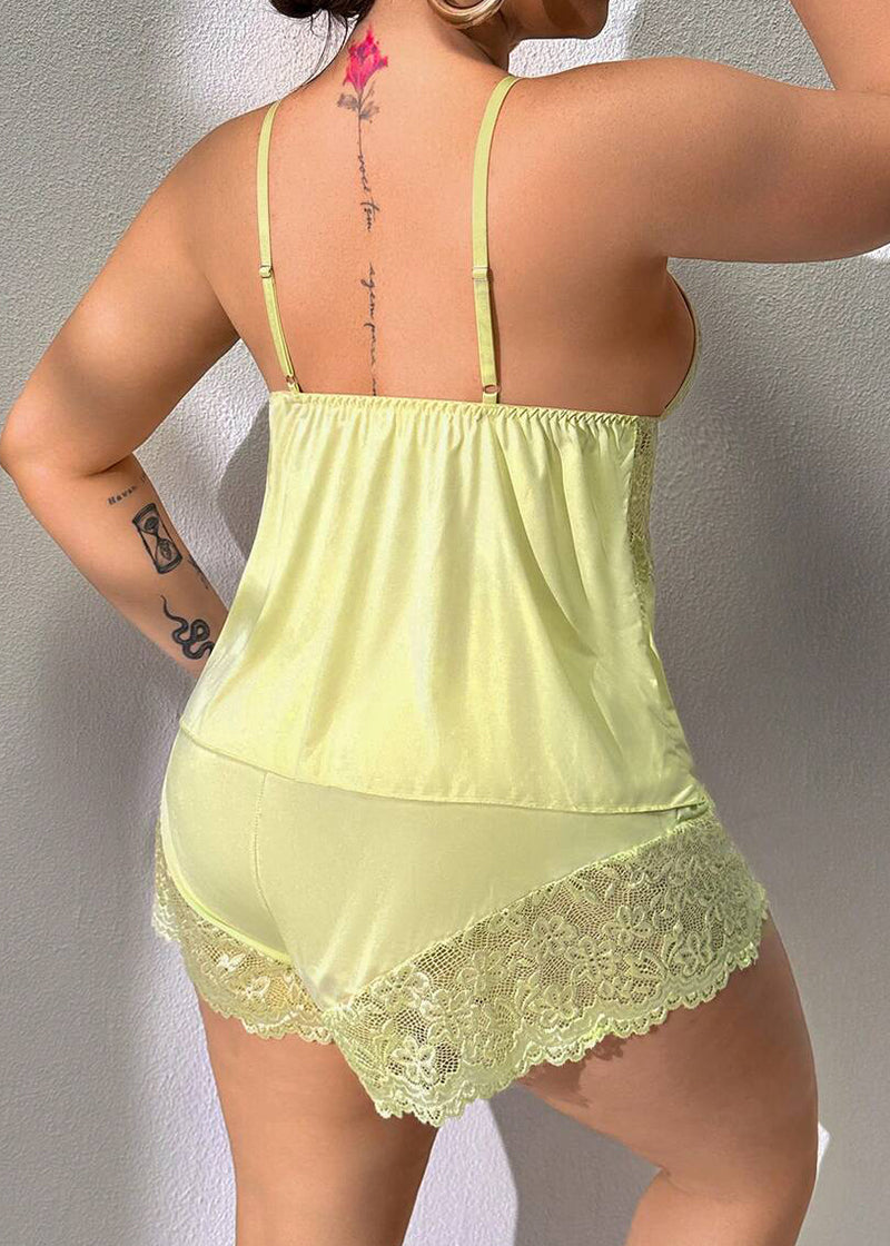Plus Size Lace Satin Cami Pajama Set – Sexy Two-Piece Sleepwear for Women