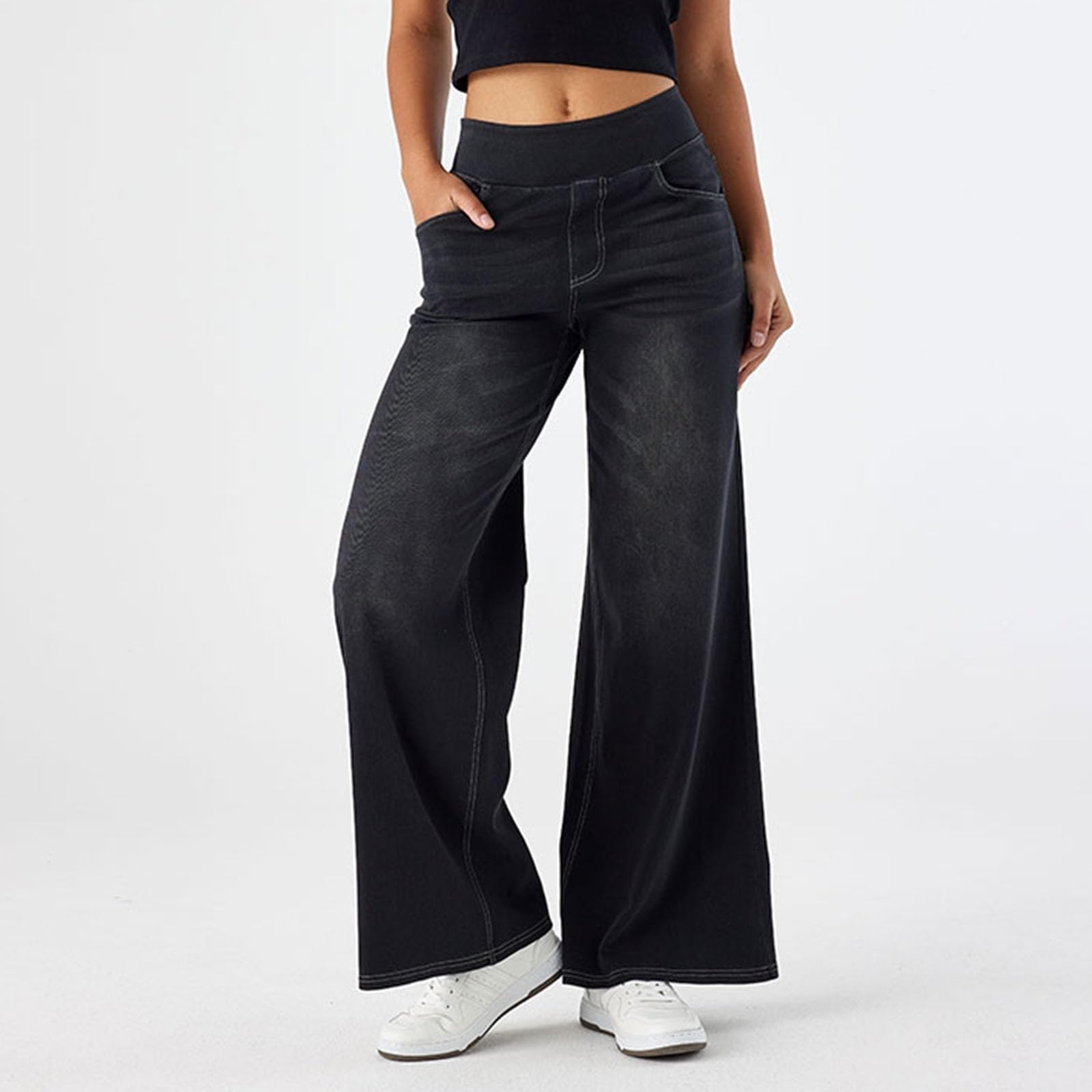 2026🔥FlexTM High Waisted Multiple Pockets Washed Stretchy Knit Casual Bootcut Jeans