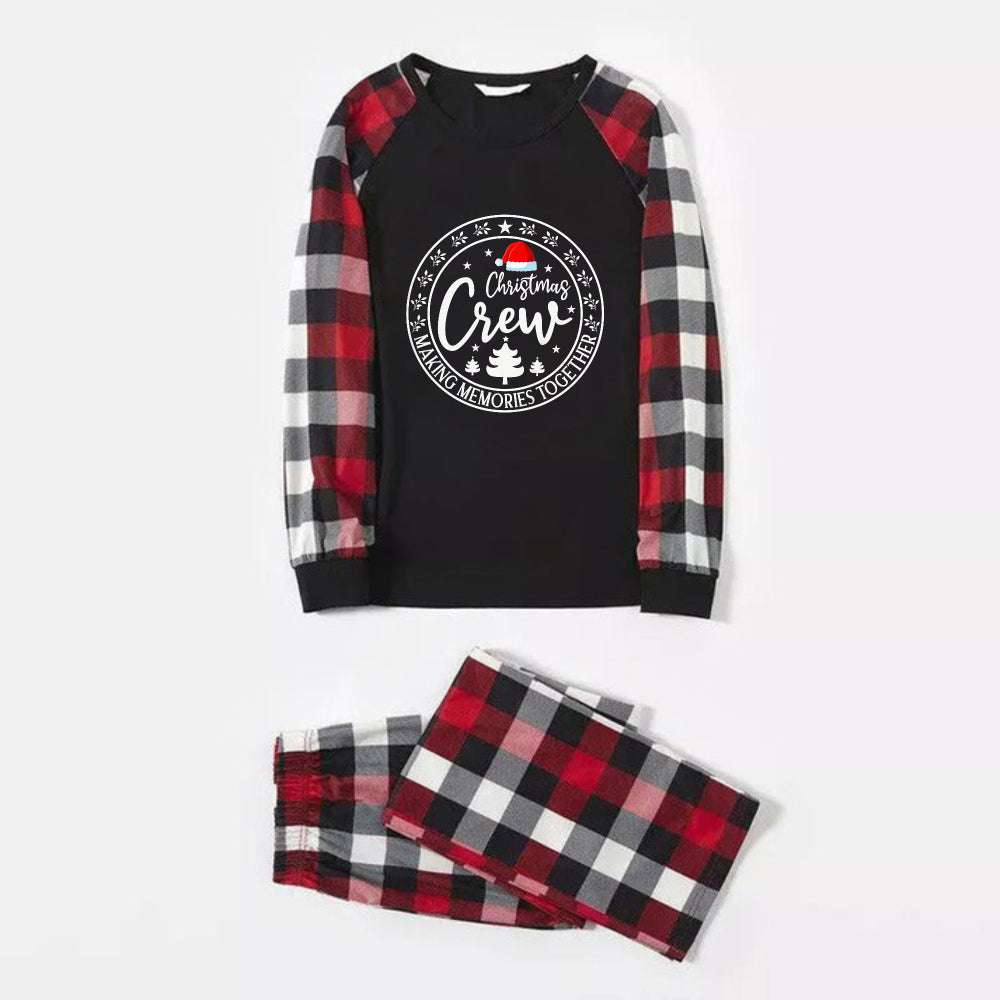 Christmas Family Matching Pajamas-Red and Gray Plaid Pjs set with “Christmas Crew” and Santa Hat Pattern Print