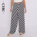 Black Zebra Abstract Print Wide-Leg Drawstring Palazzo Pleated Pants