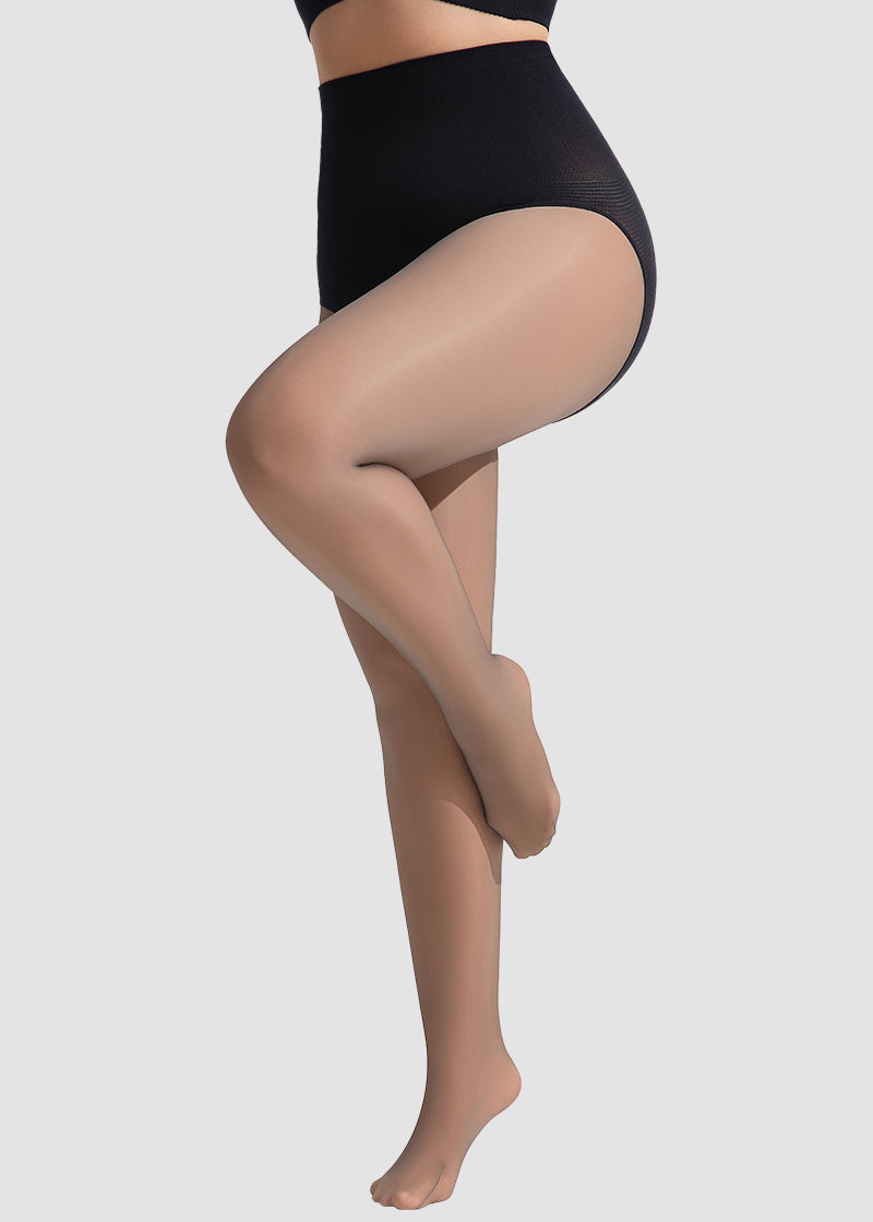 Semi-Sheer Black High-Waist Shaping Tights – Thin & Fleece-Lined