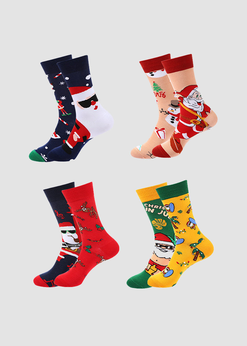 Festive Mismatched Christmas Crew Socks - 4 Pairs
