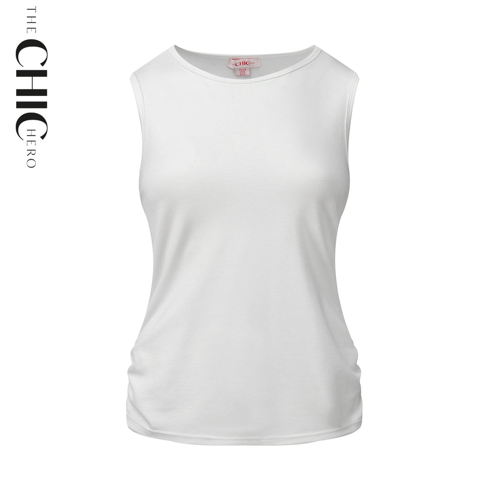 Classic White Sleeveless Crew Neck Top