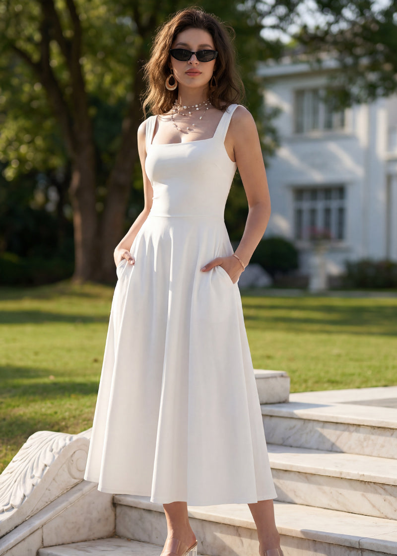 Women's Square Neck Sleeveless Flowy Maxi Dress with Pockets