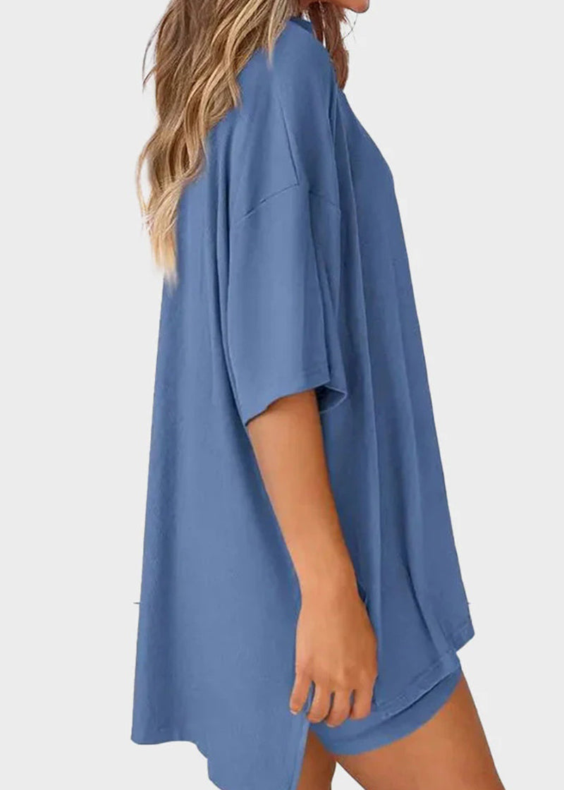 Casual Oversized 2-Piece Lounge Set with Crewneck & Split Hem