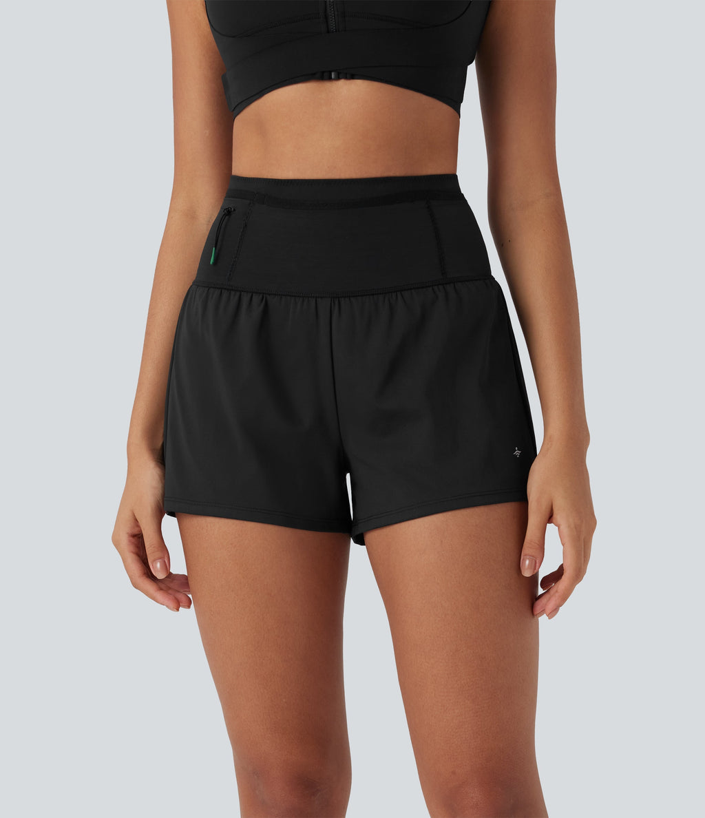 SpeedWaveTM High Waisted Contrast Mesh 2-in-1 Quick Dry Running Shorts with Pockets