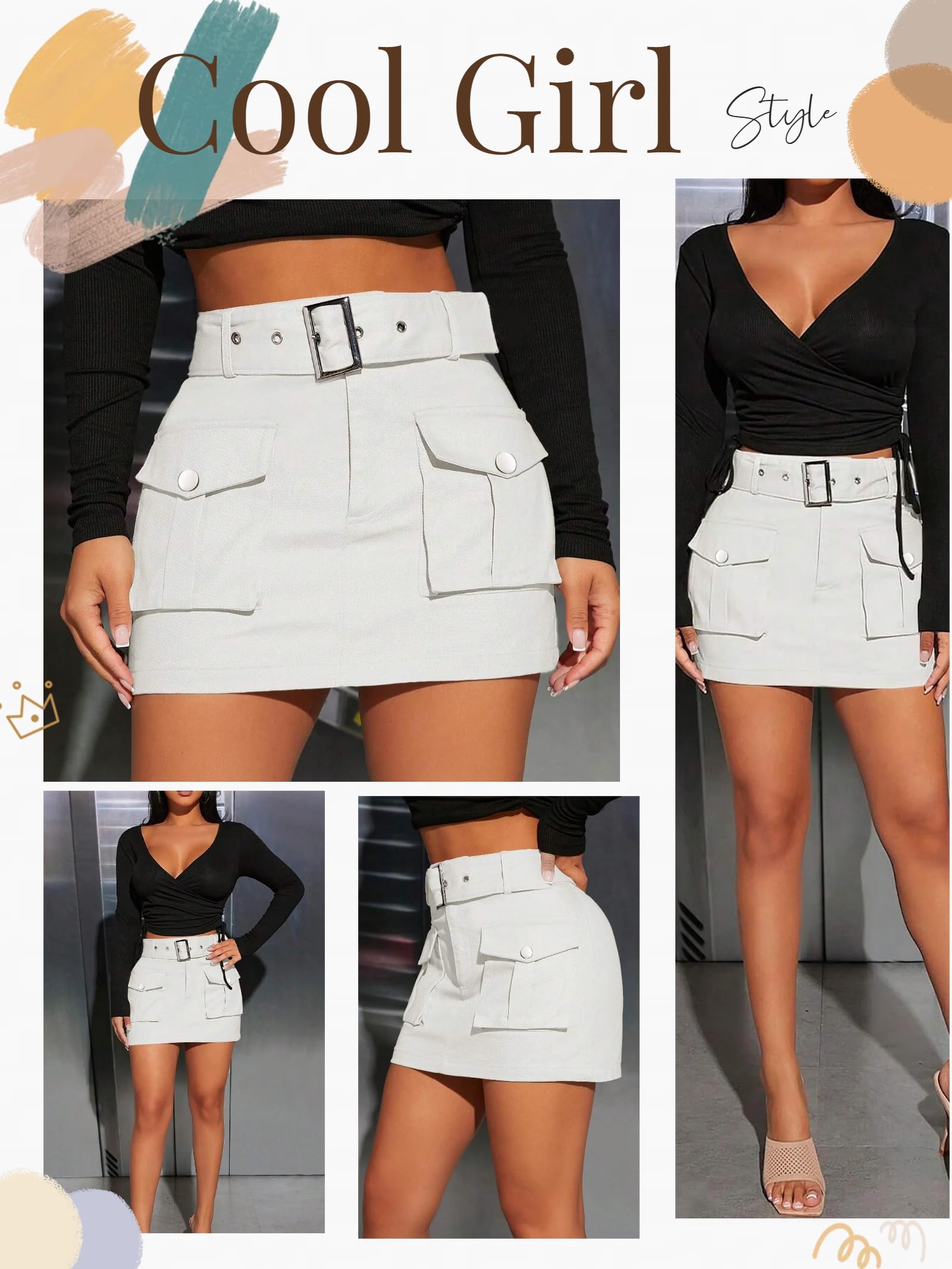 Cargo Skirt for Women 2026 High Waisted Mini Skirts Trendy Y2K Girls Summer Casual Belted Shorts with Pockets